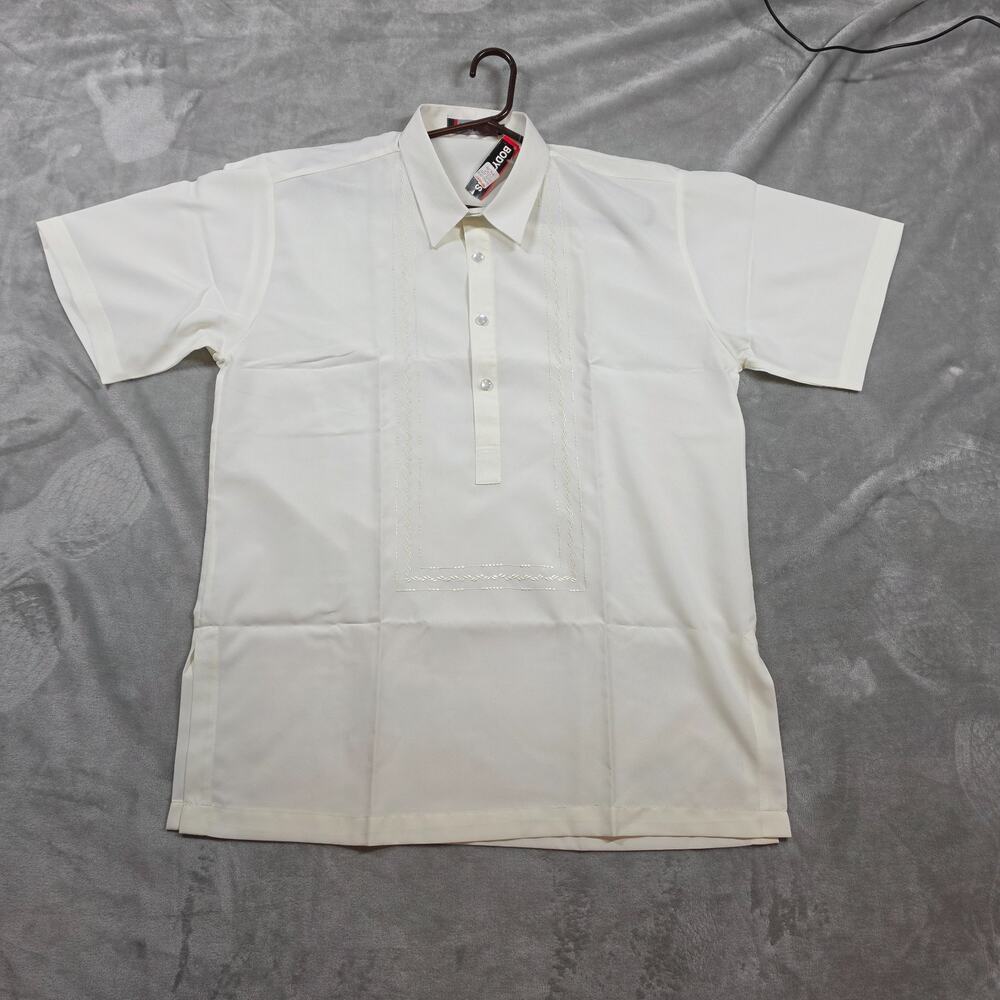 NWT Body Techs Mens XL Guayabera Shirt White Embroidered Short Sleeve Polo